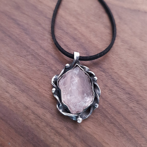 BYME raw rose quartz pendant 