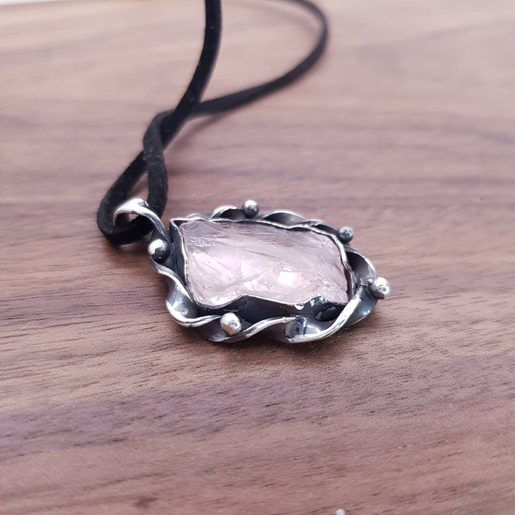 BYME raw rose quartz pendant